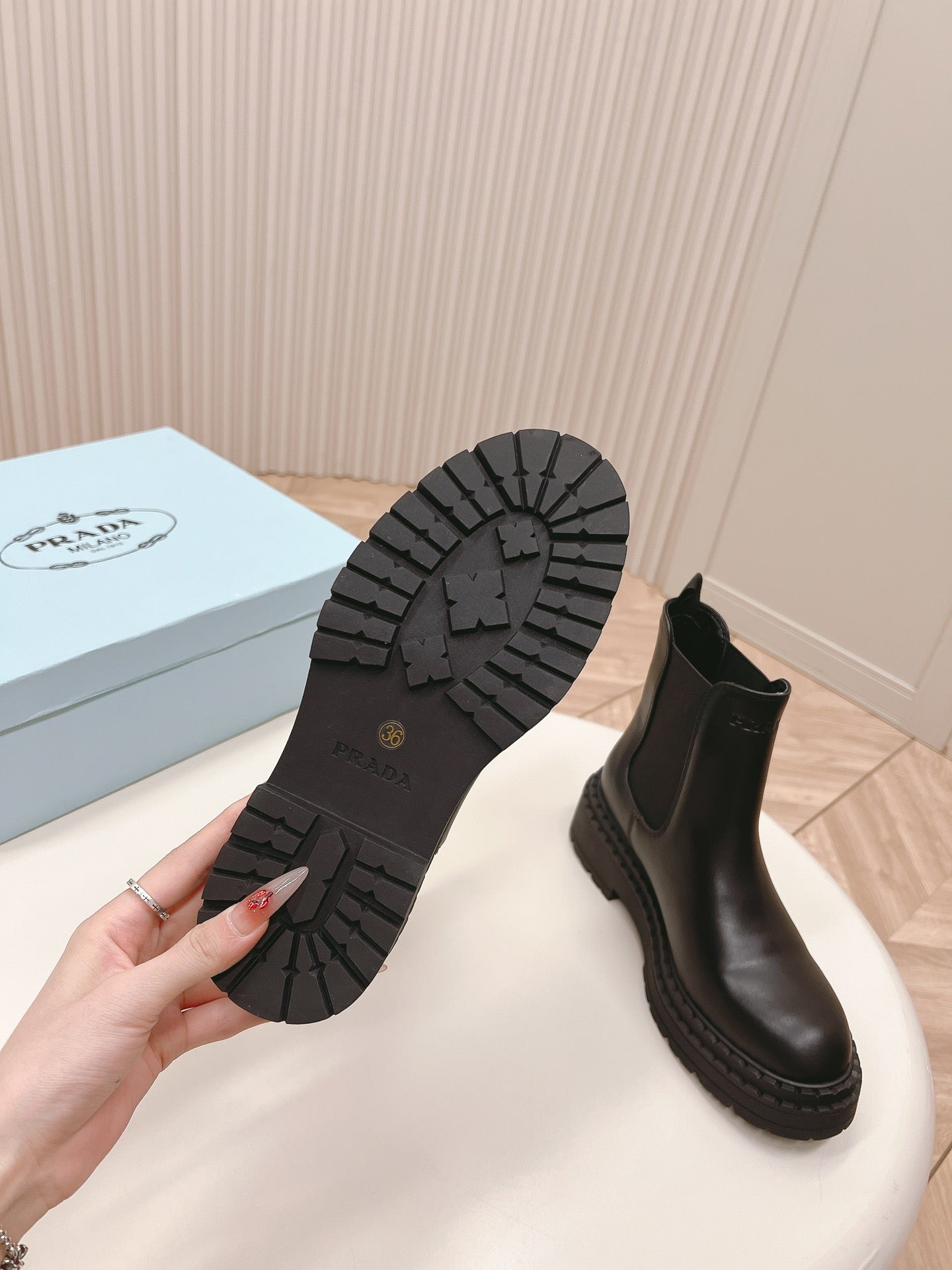 PRA BRUSHED BOOTIES BLACK CALFSKIN - 35