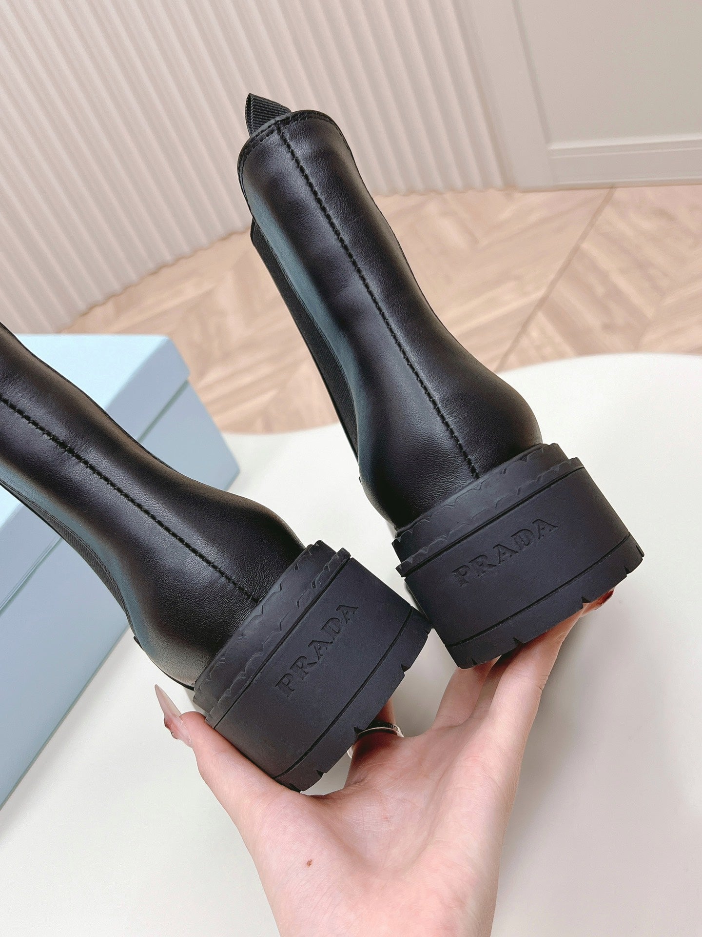 PRA BRUSHED BOOTIES BLACK CALFSKIN - 35