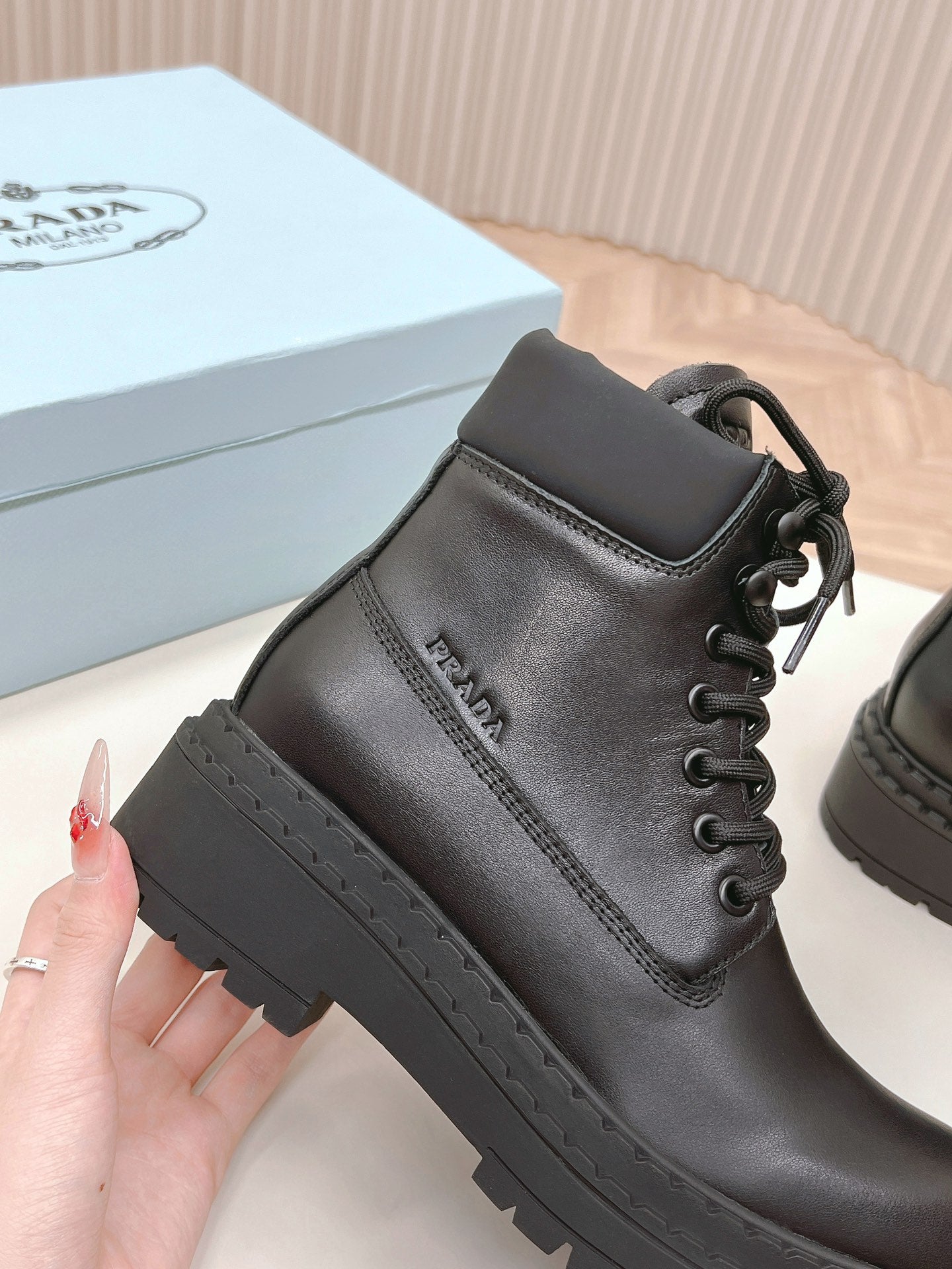 PRA LACE-UP BOOTS BLACK CALFSKIN - 35