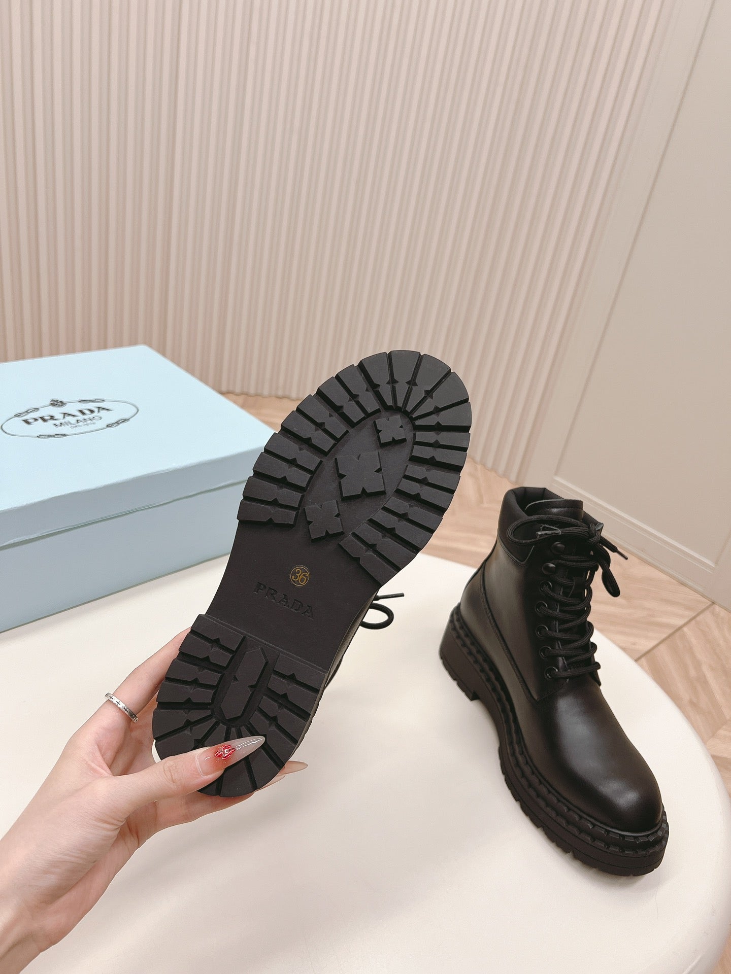 PRA LACE-UP BOOTS BLACK CALFSKIN - 35