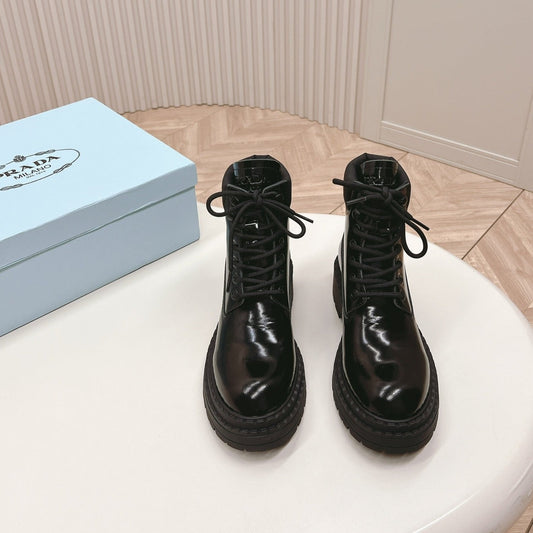 PRA LACE-UP BOOTS GLOSSY BLACK CALFSKIN - 35