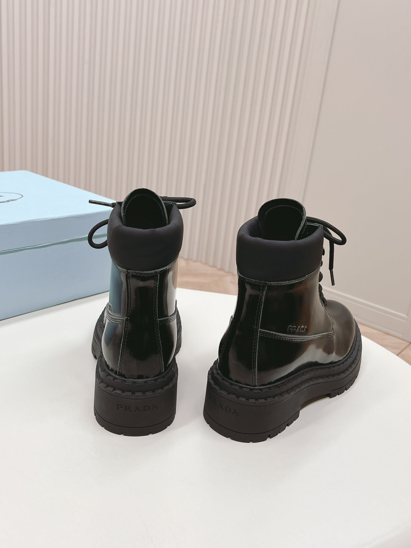 PRA LACE-UP BOOTS GLOSSY BLACK CALFSKIN - 35