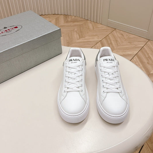 PRA RETRO SNEAKERS WHITE AND GRAY CALFSKIN - 35