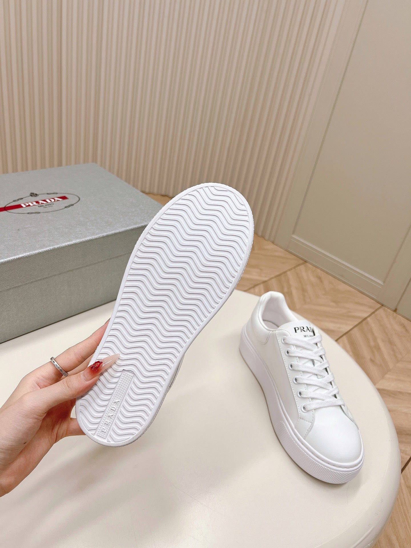 PRA RETRO SNEAKERS WHITE CALFSKIN - 35