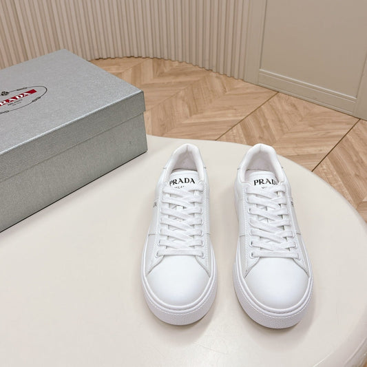 PRA LEATHER LOGO OUTLET SNEAKERS WHITE CALFSKIN - 35