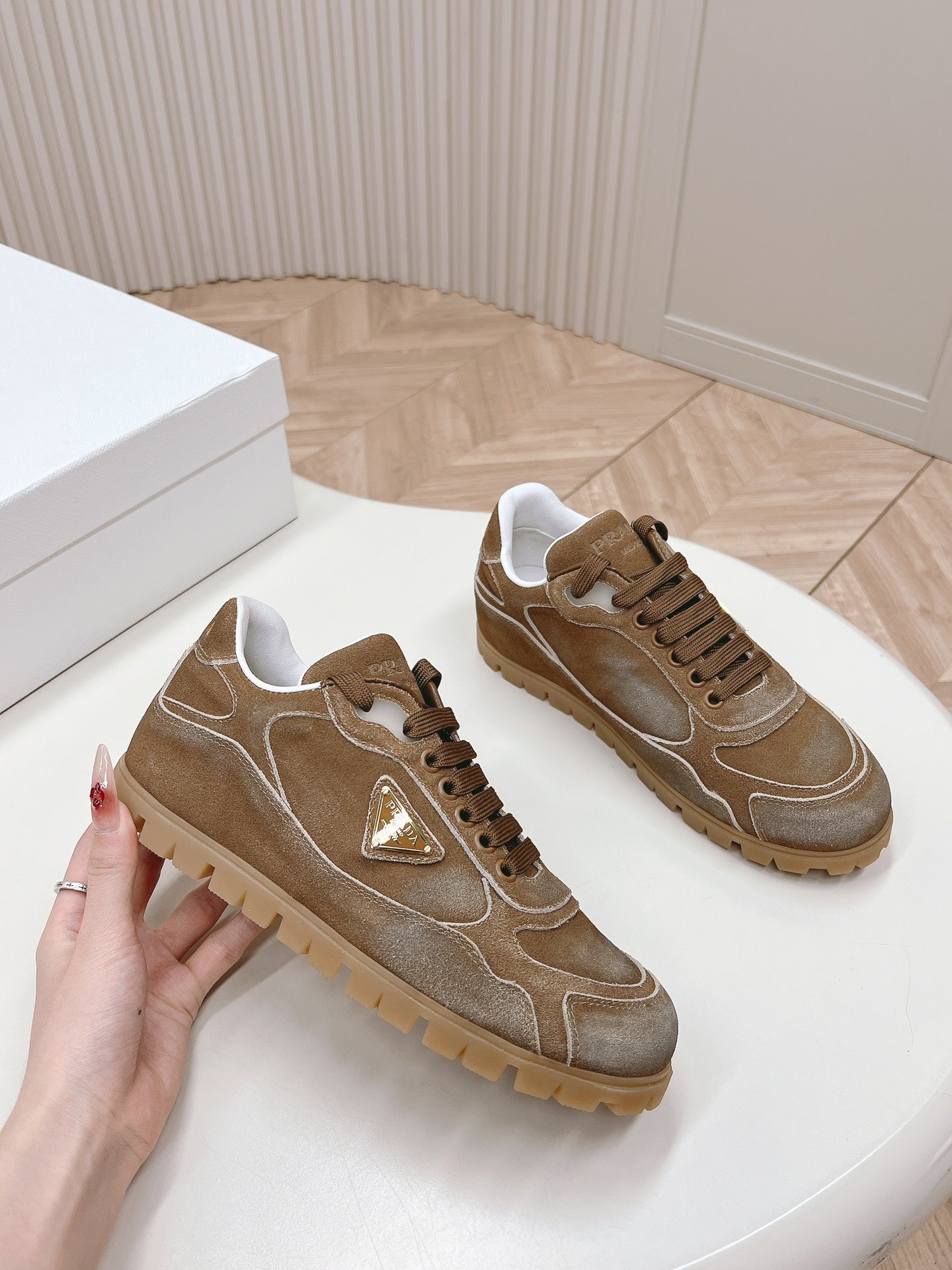 PRA FADED SUEDE SNEAKERS SEPIA AND WHITE - 35