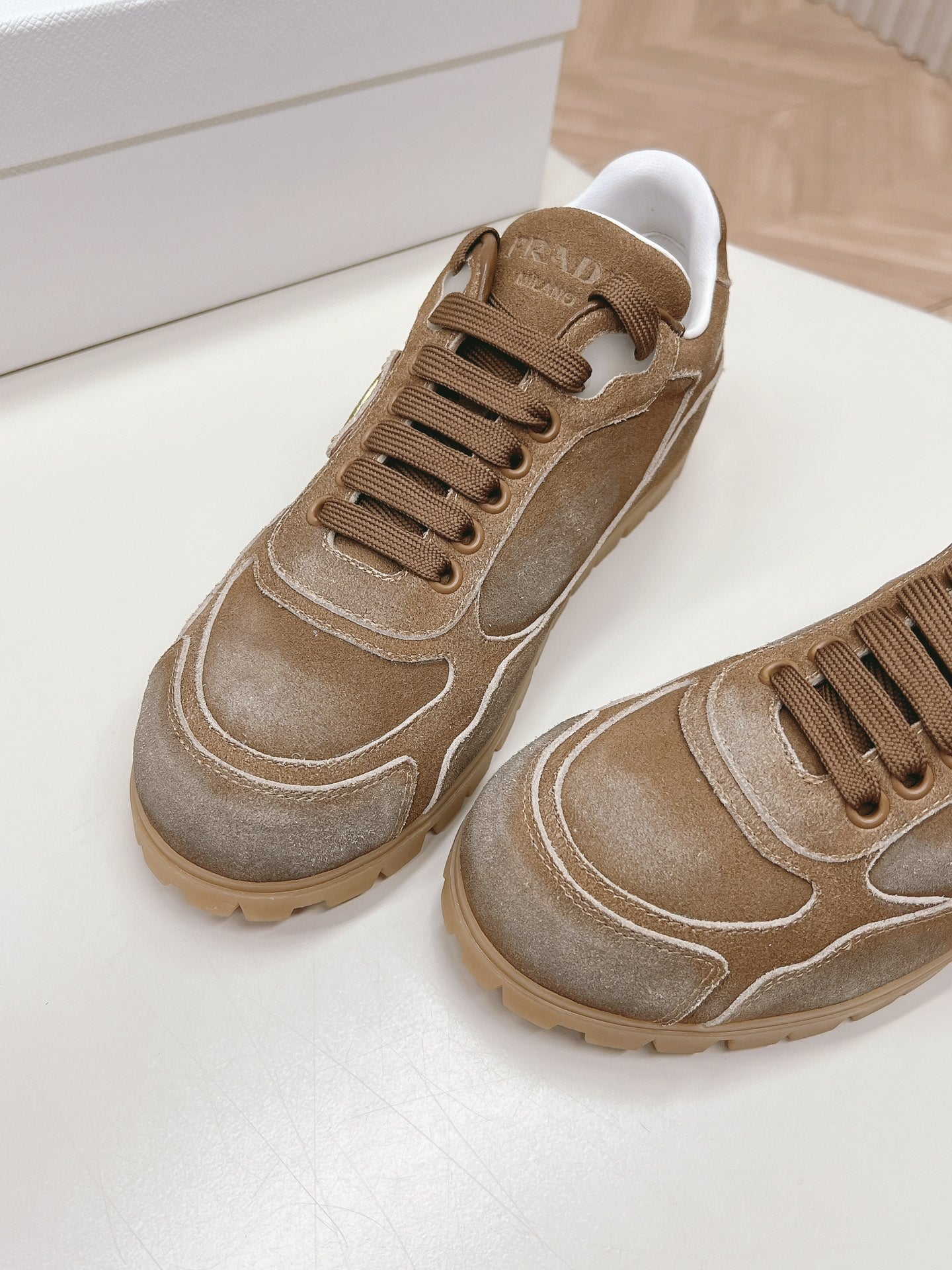 PRA FADED SUEDE SNEAKERS SEPIA AND WHITE - 35
