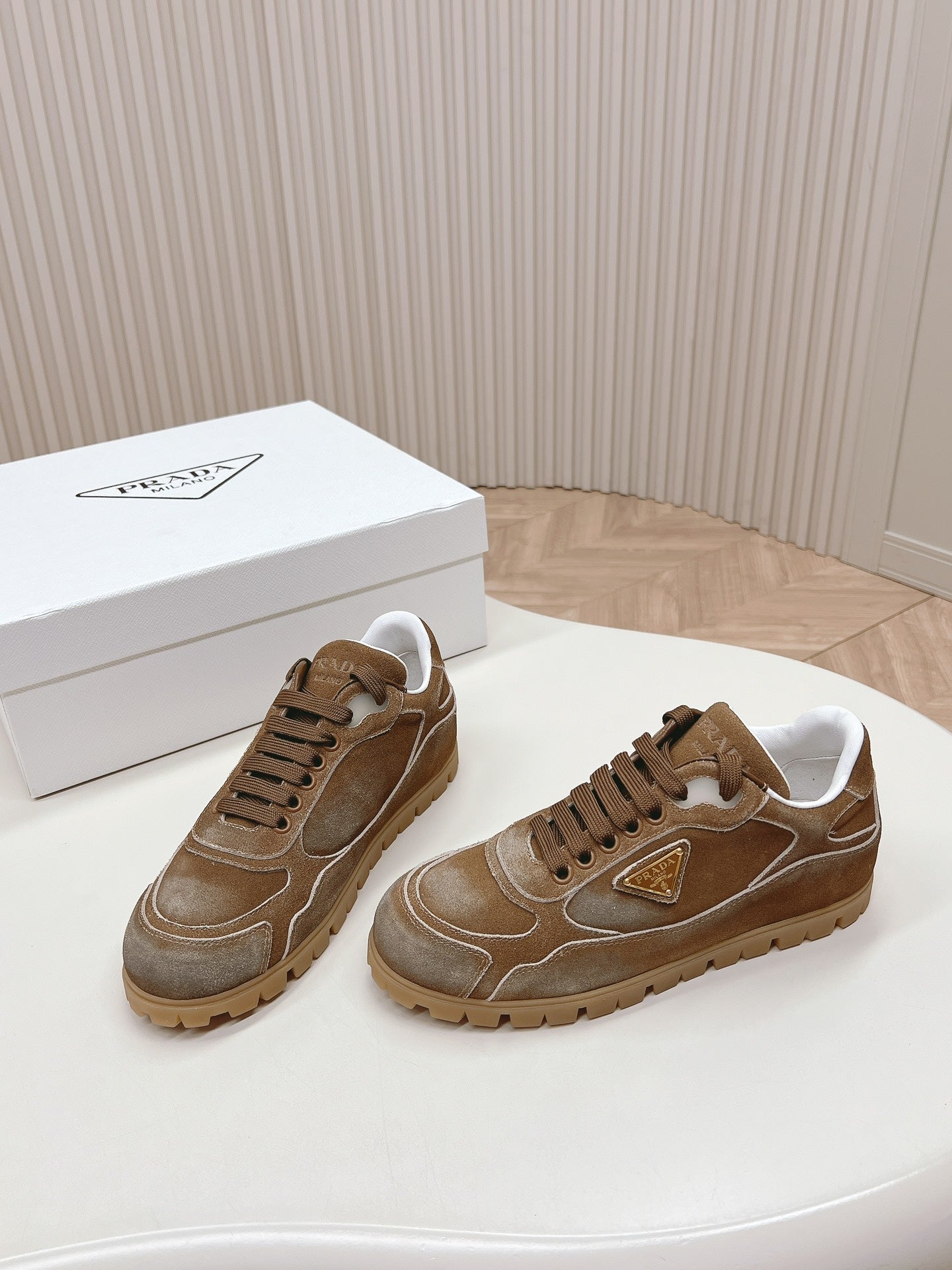 PRA FADED SUEDE SNEAKERS SEPIA AND WHITE - 35