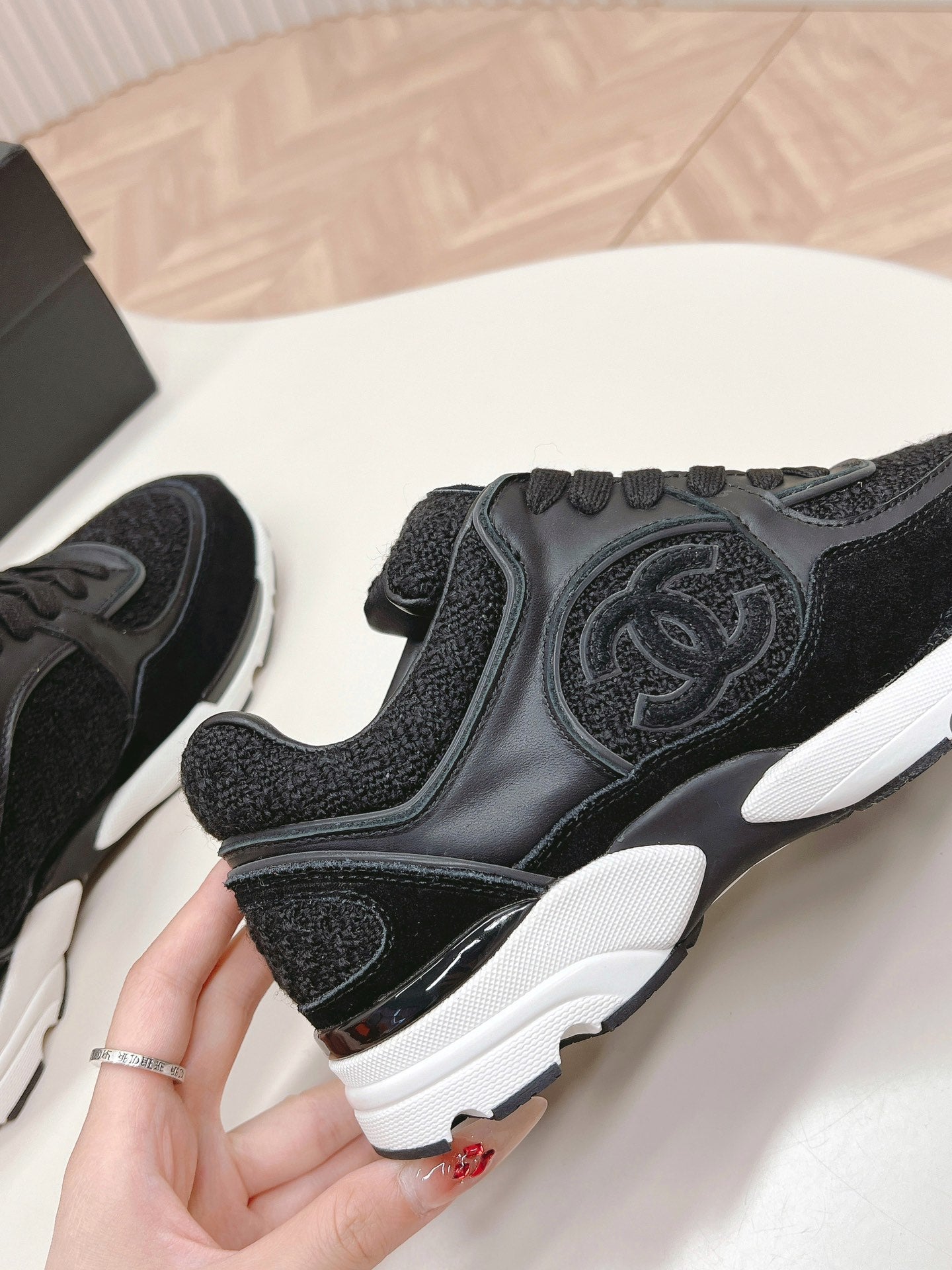 TRAINERS IN BLACK SUEDE AND CALFSKIN - 35