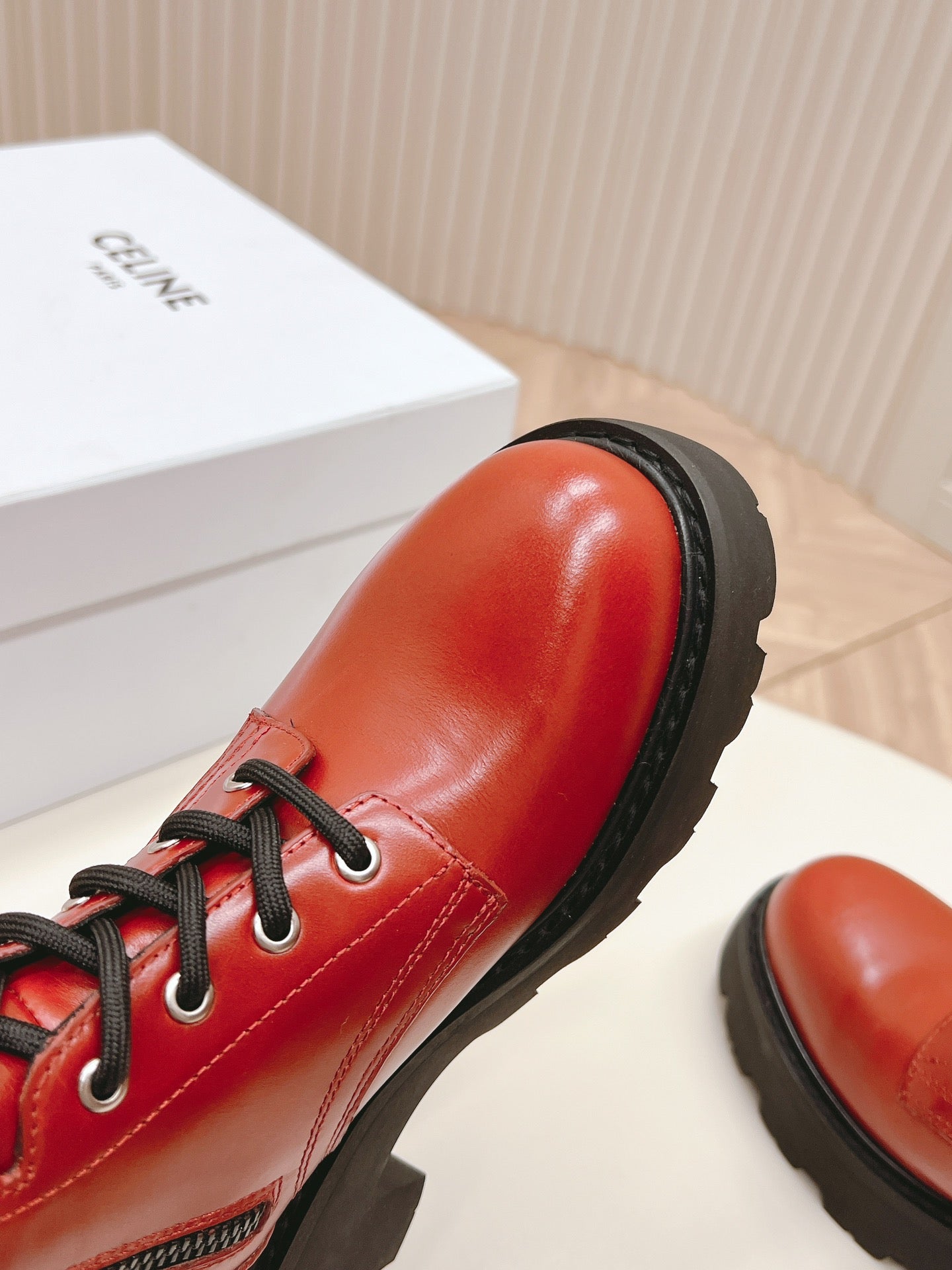 TRIOMPHE RANGERS MID LACE-UP BOOT IN CHERRY RED CALFSKIN - 35