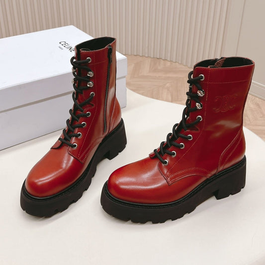 TRIOMPHE RANGERS MID LACE-UP BOOT IN CHERRY RED CALFSKIN - 35