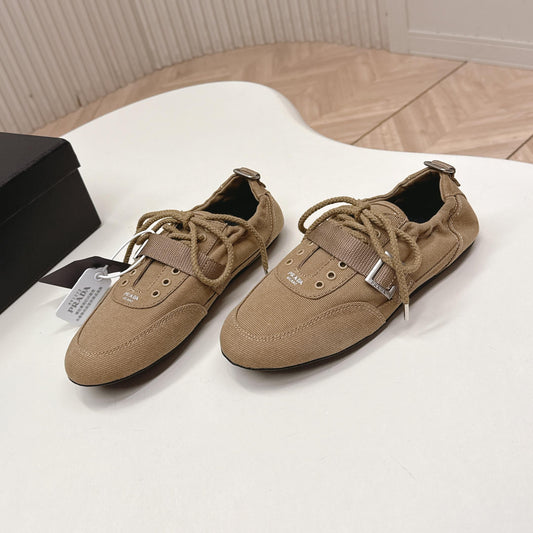 КРОСІВКИ PRADA 26S LACE UP MINIMAL З КОРИЧНЕВОГО ПОЛОТНА