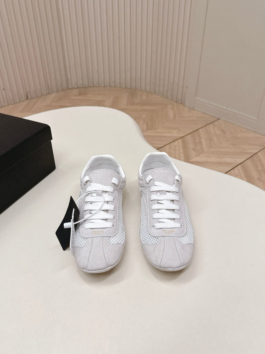 PRADA 26S CLASSIC SNEAKERS IN LIGHT GREY SUEDE AND MESH