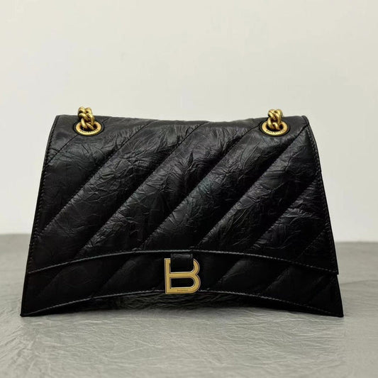 СУМКА CRUSH MEDIUM CHAIN BAG 31 З ЧОРНОЇ СТЬОБАНОЇ М'ЯТОЇ ТЕЛЯЧОЇ ШКІРИ ІЗ ЗОЛОТИСТОЮ ФУРНІТУРОЮ