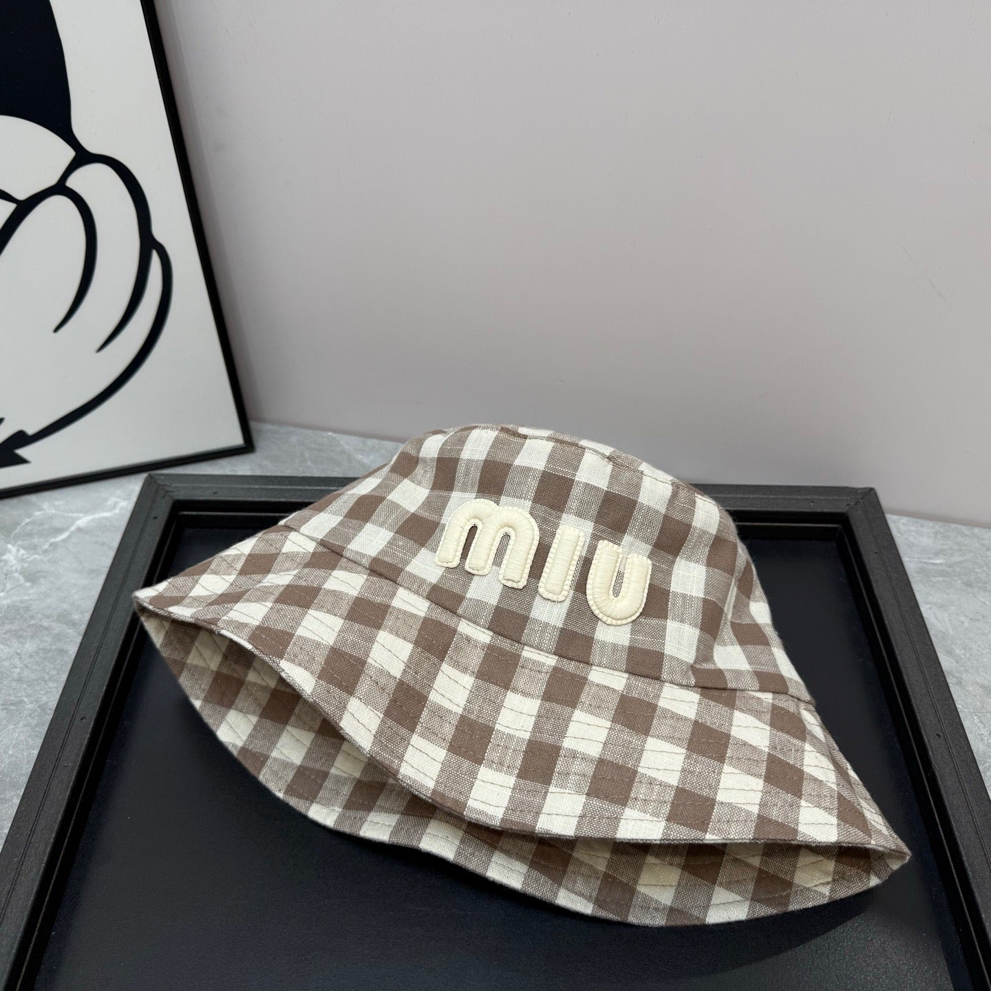 MM BUCKET CHECKED PATTERN WITH LOGO - Navy blue