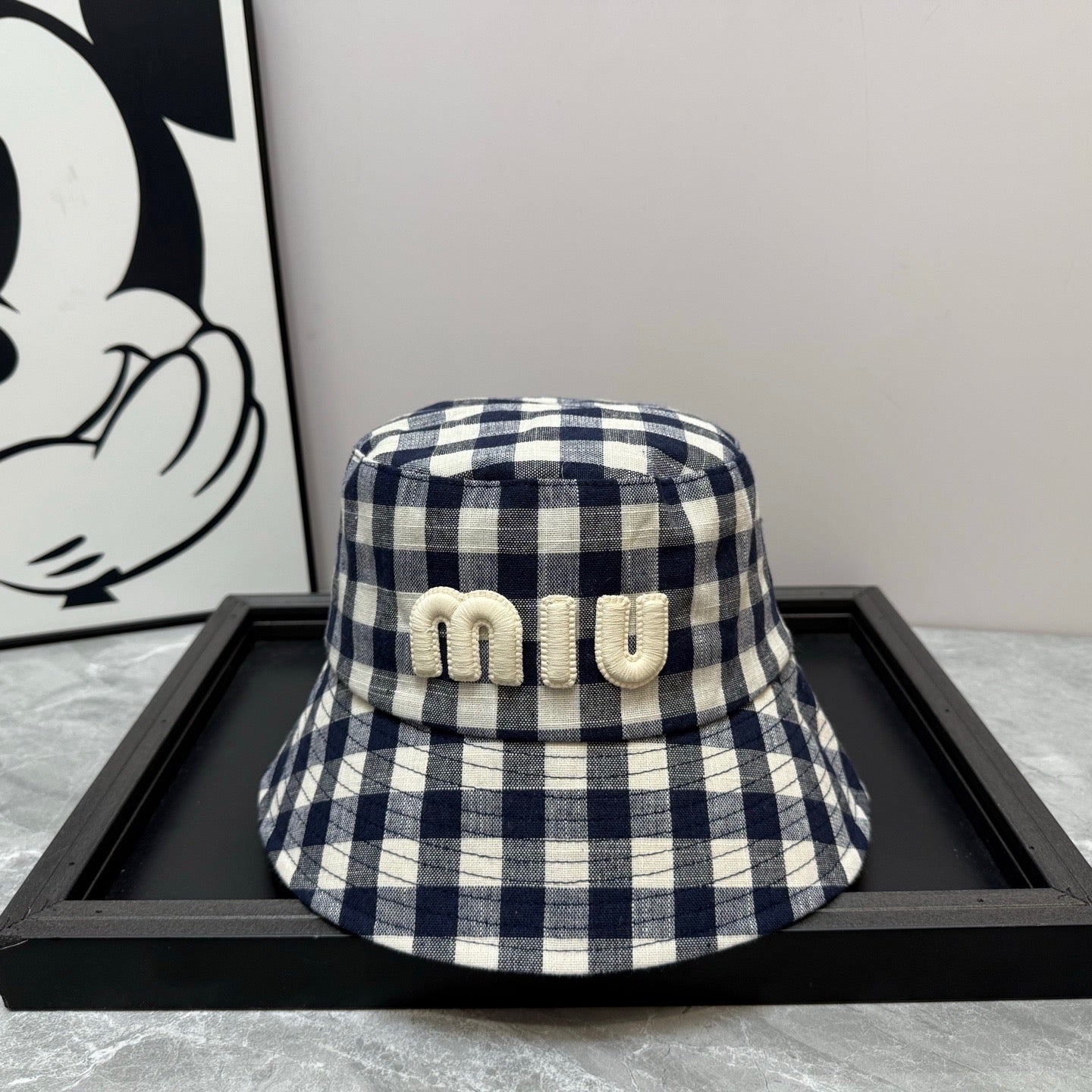 MM BUCKET CHECKED PATTERN WITH LOGO - Navy blue