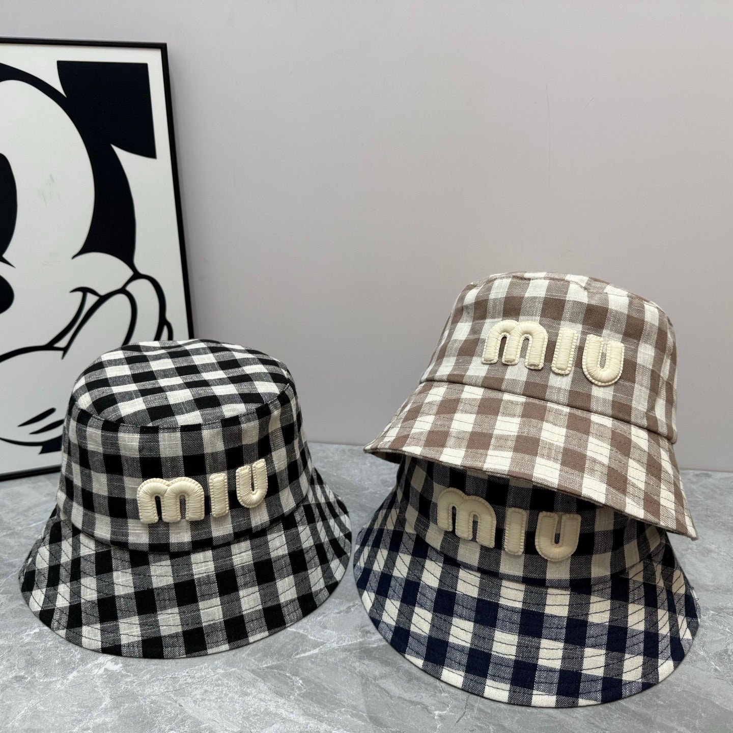 MM BUCKET CHECKED PATTERN WITH LOGO - Navy blue