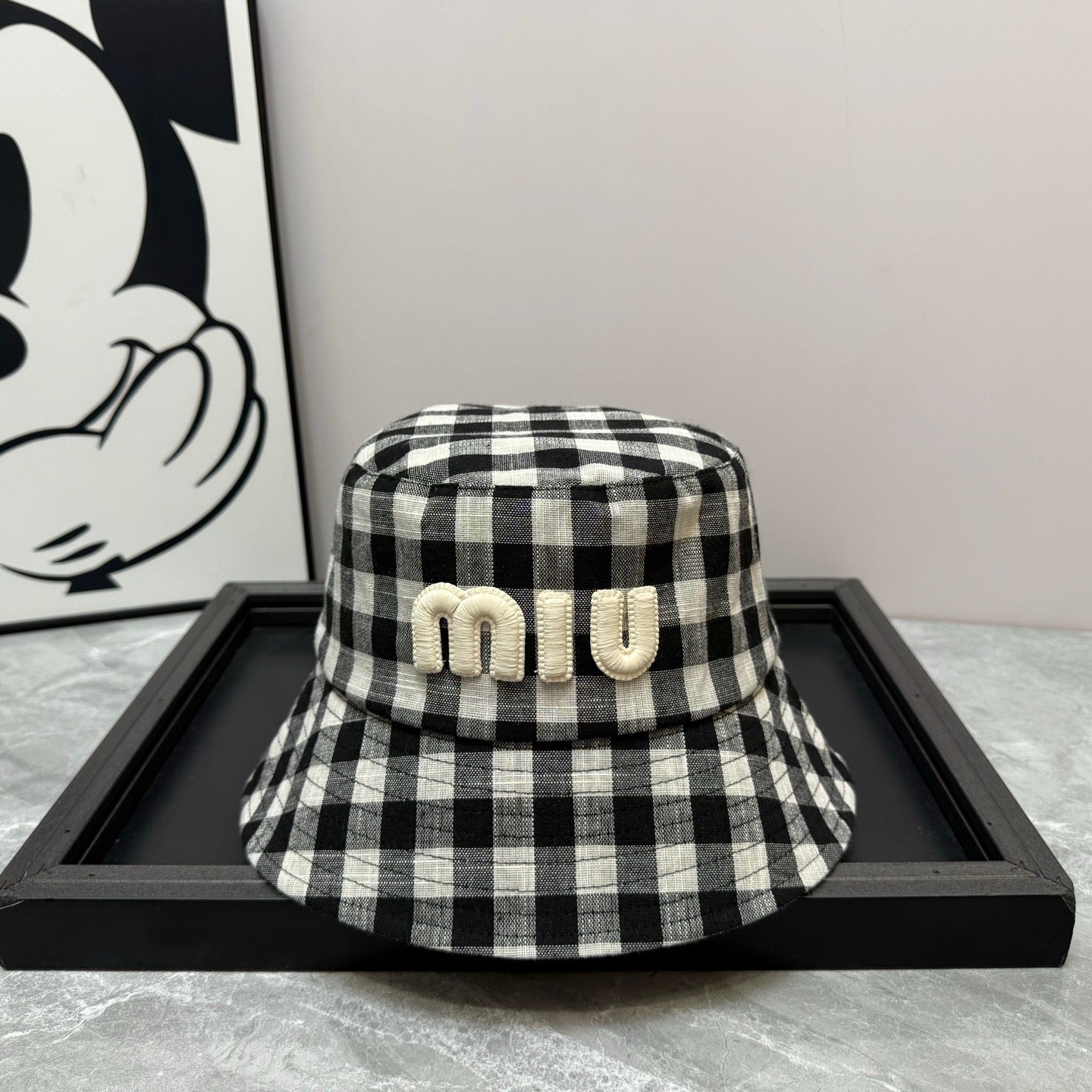 MM BUCKET CHECKED PATTERN WITH LOGO - Navy blue