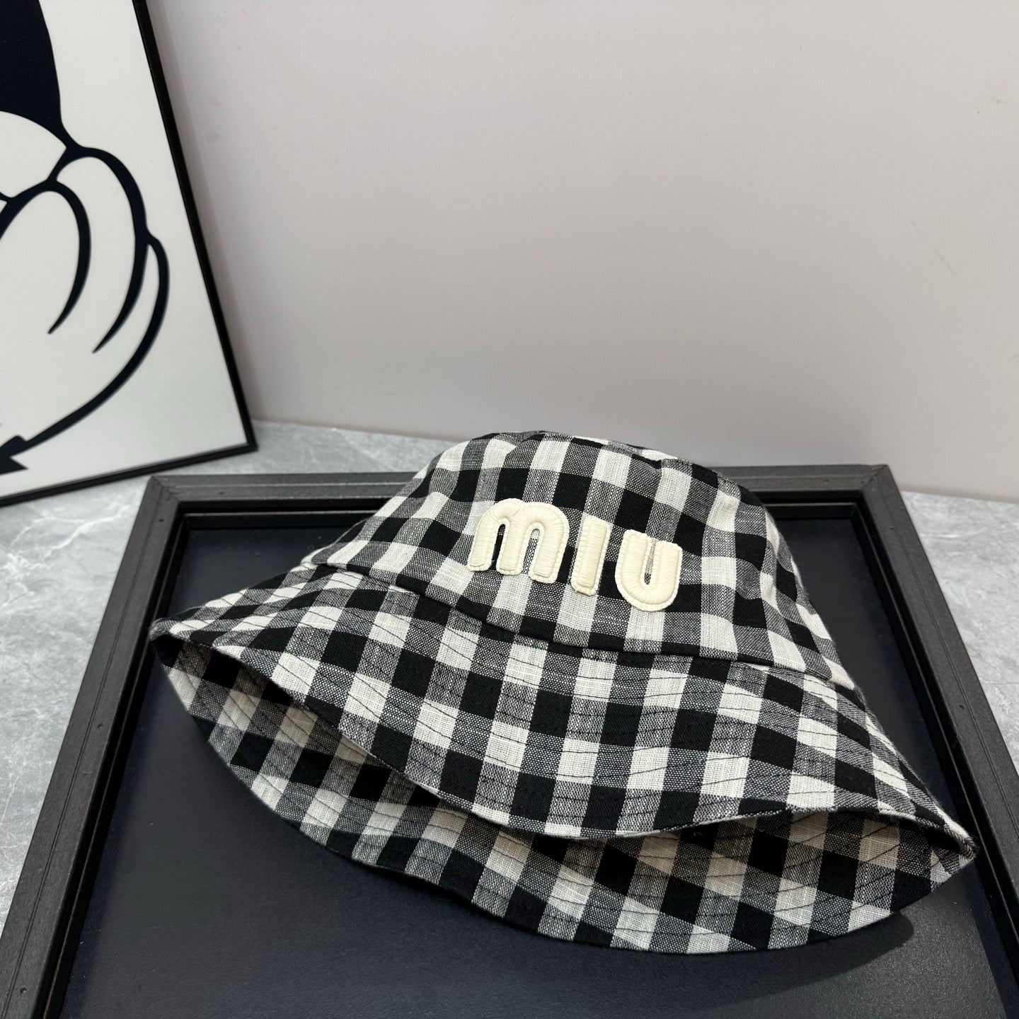 MM BUCKET CHECKED PATTERN WITH LOGO - Navy blue