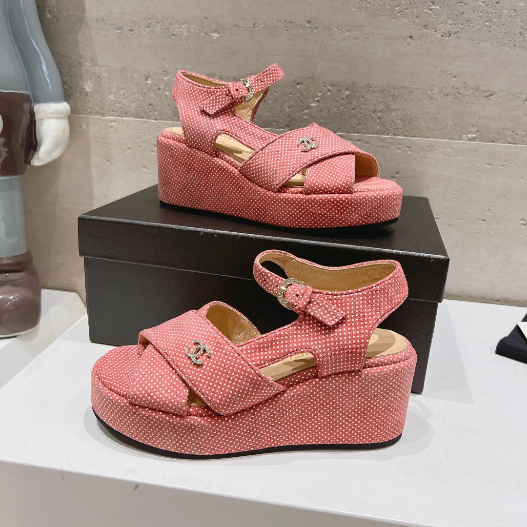 Wedge Open-Toe High Heel Sandals Light Pink Sheepskin - 34
