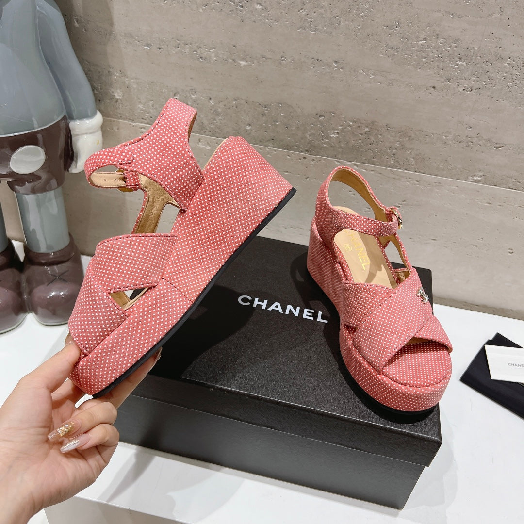 Wedge Open-Toe High Heel Sandals Light Pink Sheepskin - 34