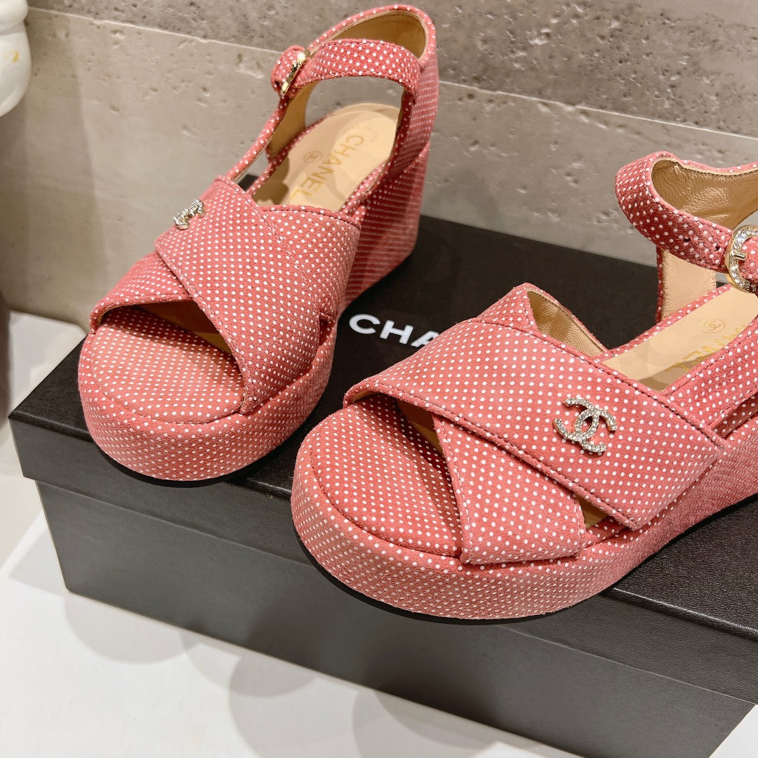 Wedge Open-Toe High Heel Sandals Light Pink Sheepskin - 34