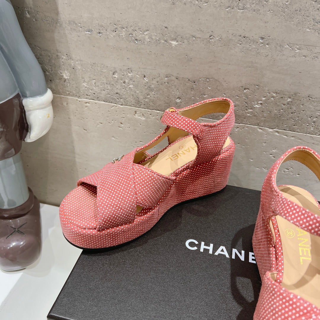 Wedge Open-Toe High Heel Sandals Light Pink Sheepskin - 34