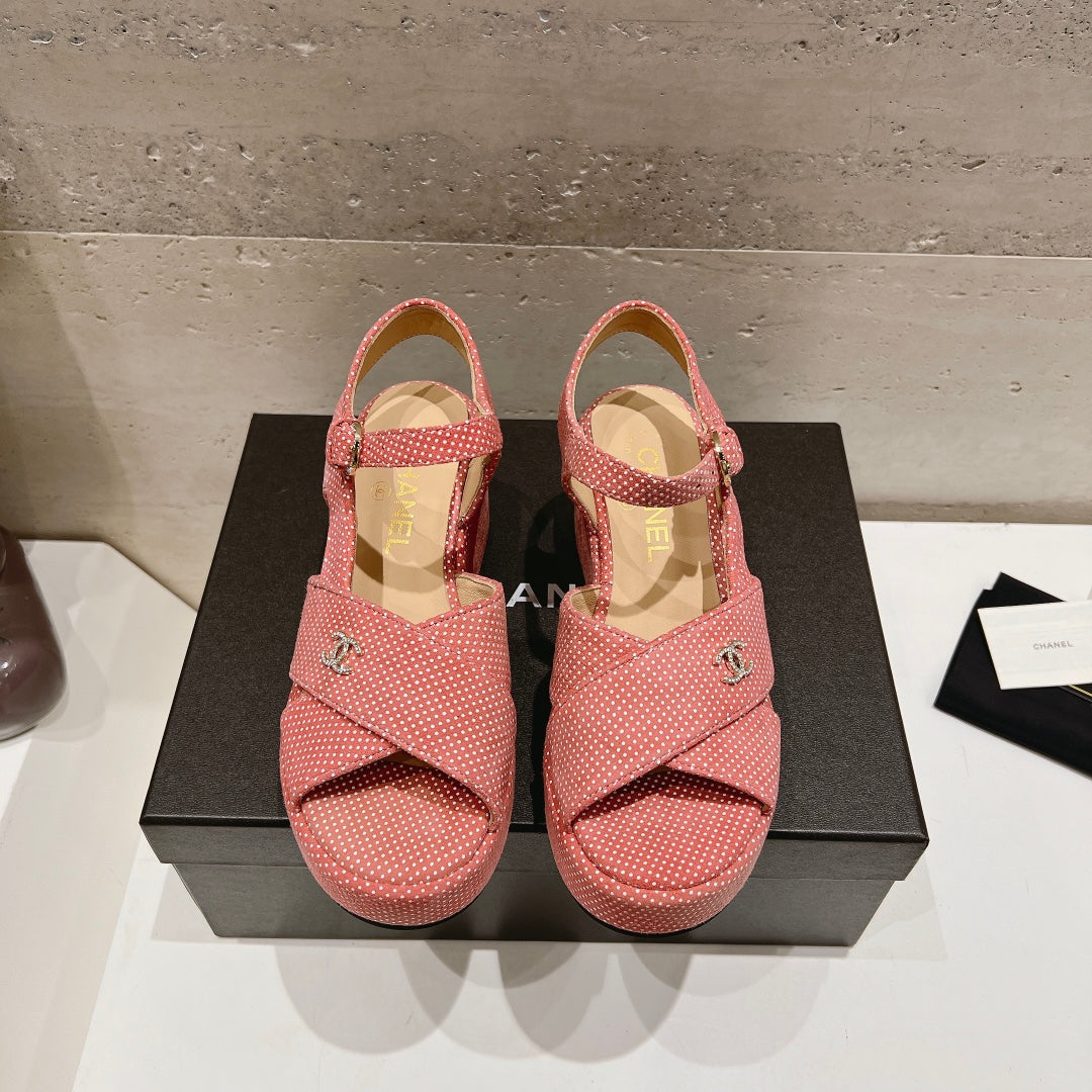 Wedge Open-Toe High Heel Sandals Light Pink Sheepskin - 34