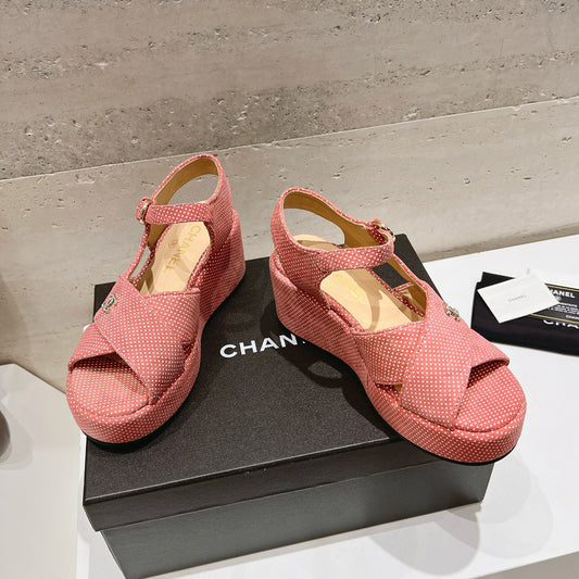 Wedge Open-Toe High Heel Sandals Light Pink Sheepskin - 34
