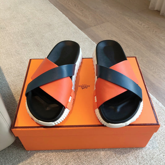 INFRA SANDAL BLACK MIX ORANGE CALFSKIN - 35
