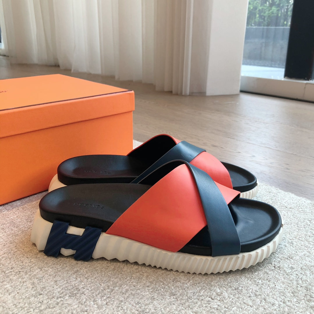INFRA SANDAL BLACK MIX ORANGE CALFSKIN - 35