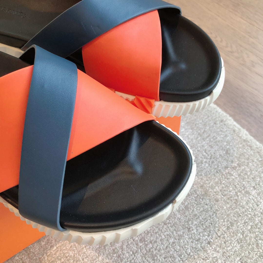 INFRA SANDAL BLACK MIX ORANGE CALFSKIN - 35