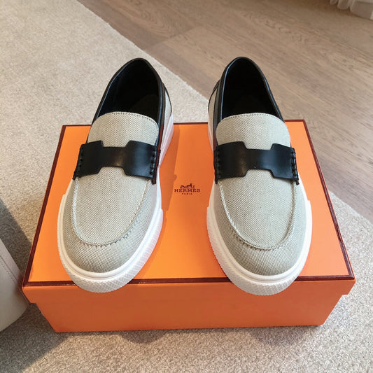 JOB LOAFER LIGHT GRAY MIX BLACK CALFSKIN - 35