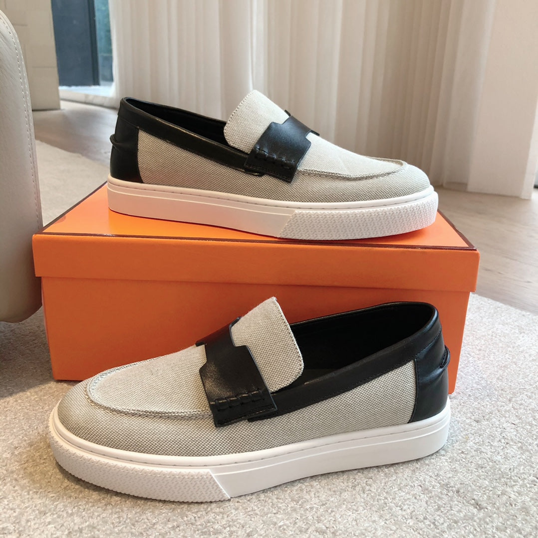 JOB LOAFER LIGHT GRAY MIX BLACK CALFSKIN - 35
