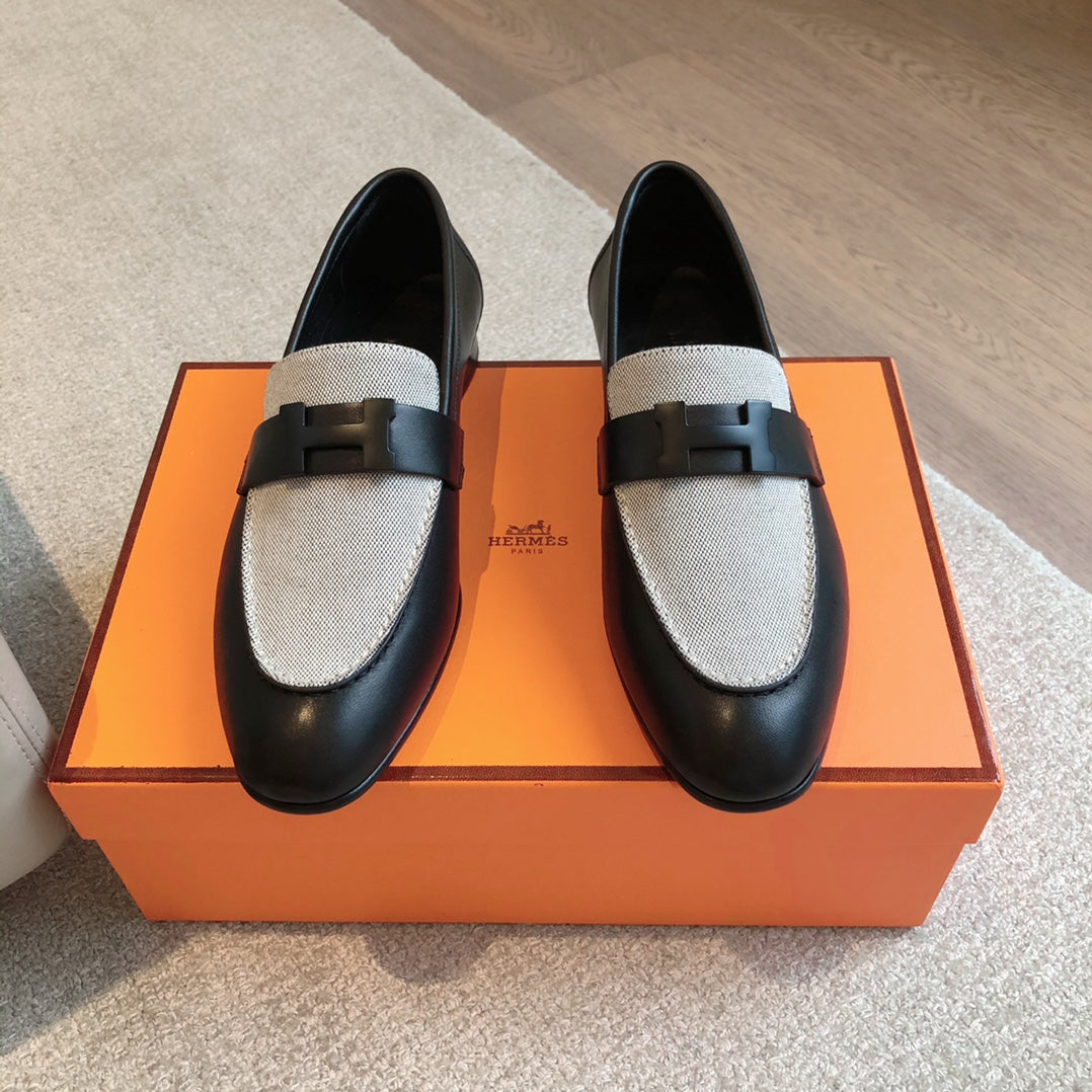 PARIS LOAFER BLACK MIX LIGHT GRAY CALFSKIN - 35