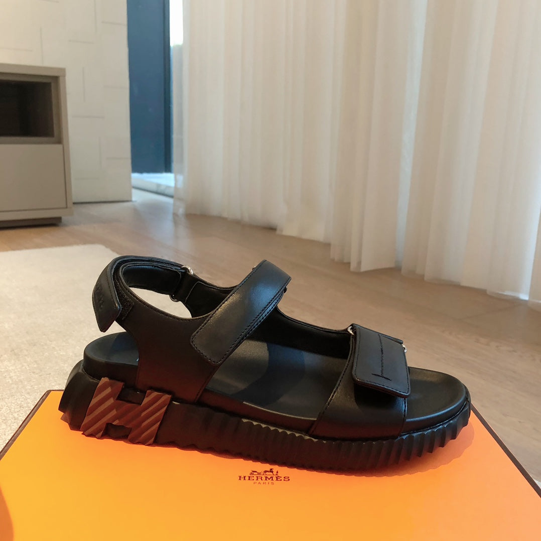 DAD SANDALS IN BLACK CALFSKIN AND RUBBER - 35