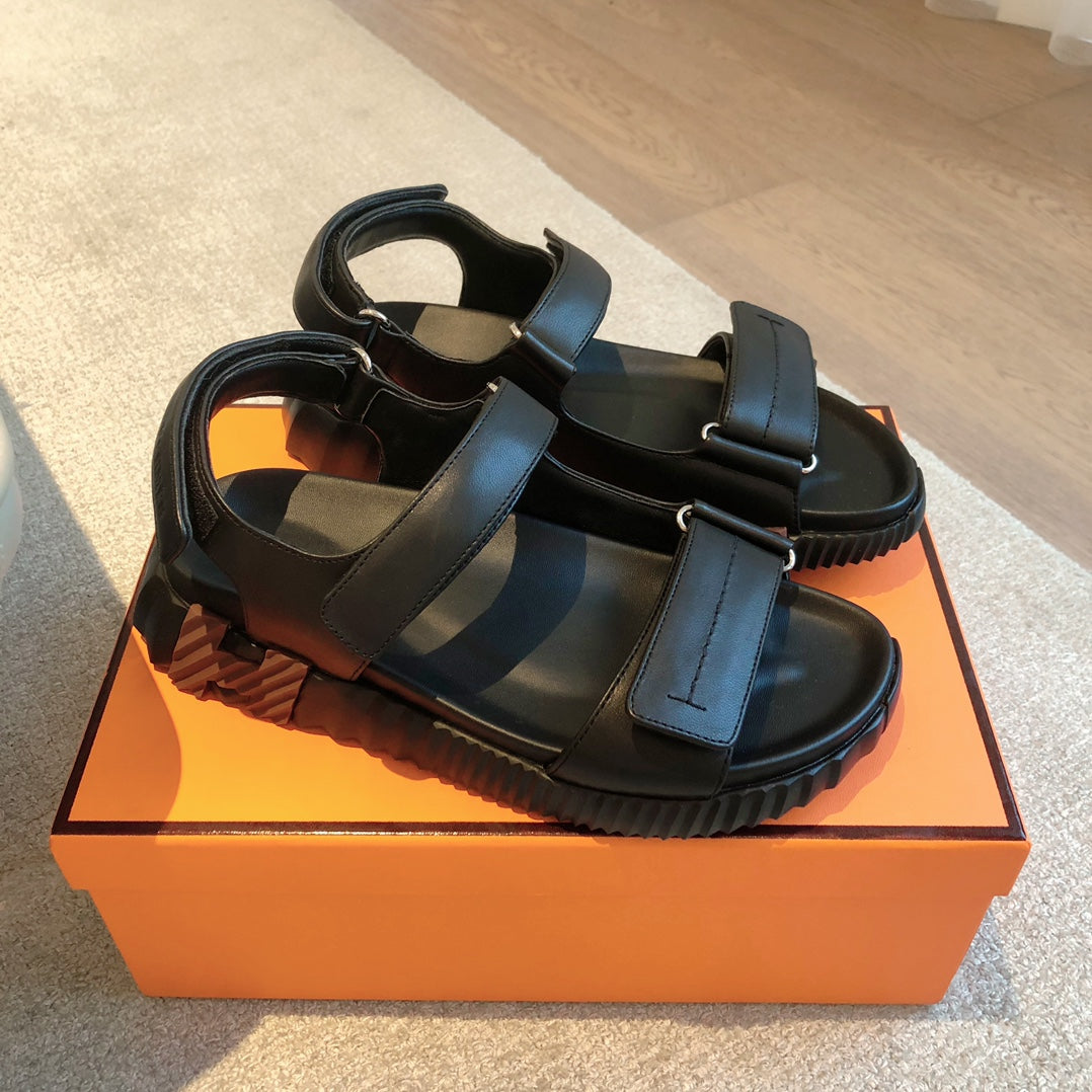 DAD SANDALS IN BLACK CALFSKIN AND RUBBER - 35