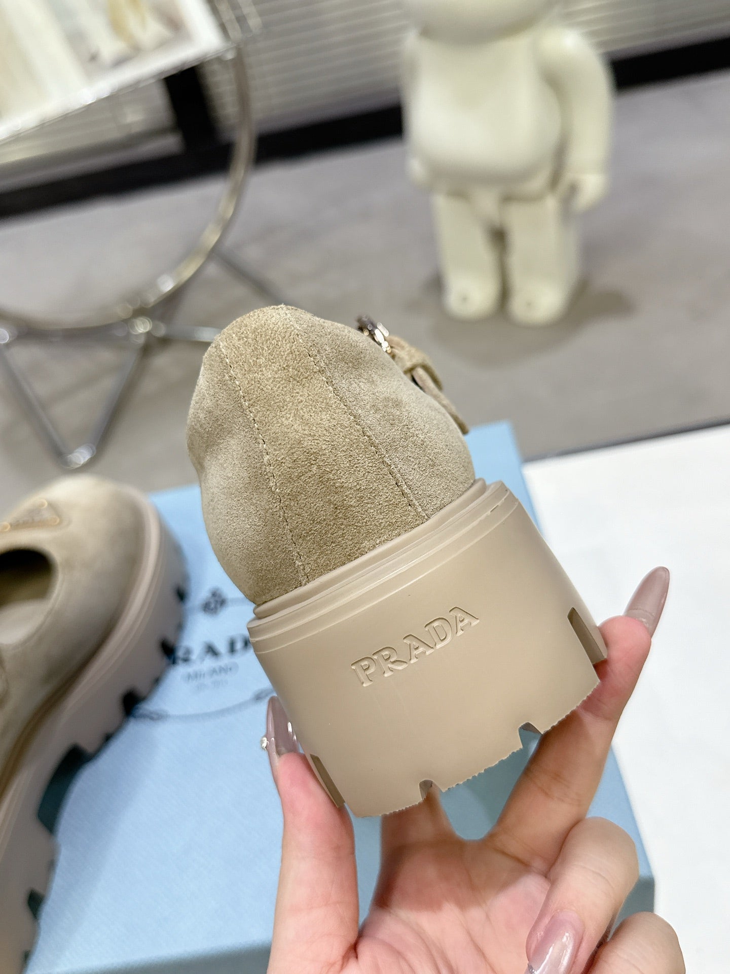 PRADA 25S PLATFORM MARY JANE SHOES IN BEIGE SUEDE STYLE 4 - 35
