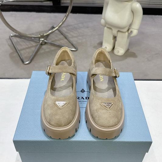 PRADA 25S PLATFORM MARY JANE SHOES IN BEIGE SUEDE STYLE 4 - 35