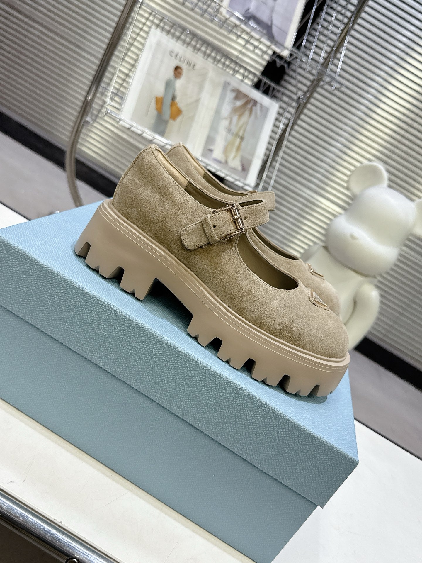 PRADA 25S PLATFORM MARY JANE SHOES IN BEIGE SUEDE STYLE 4 - 35