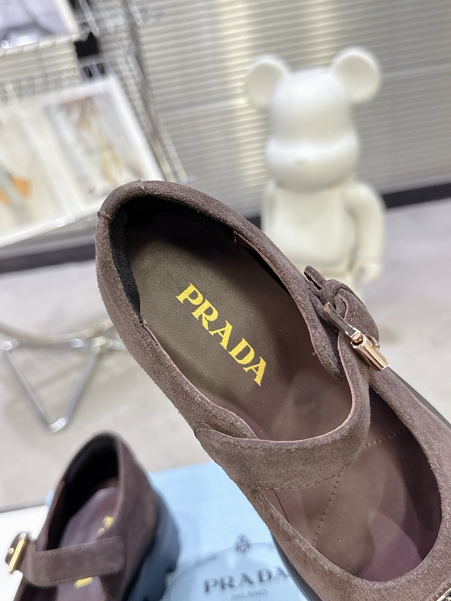 PRADA 25S PLATFORM MARY JANE SHOES IN DARK BROWN SUEDE STYLE 3 - 35