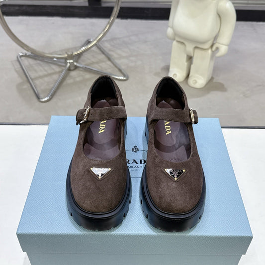 PRADA 25S PLATFORM MARY JANE SHOES IN DARK BROWN SUEDE STYLE 3 - 35
