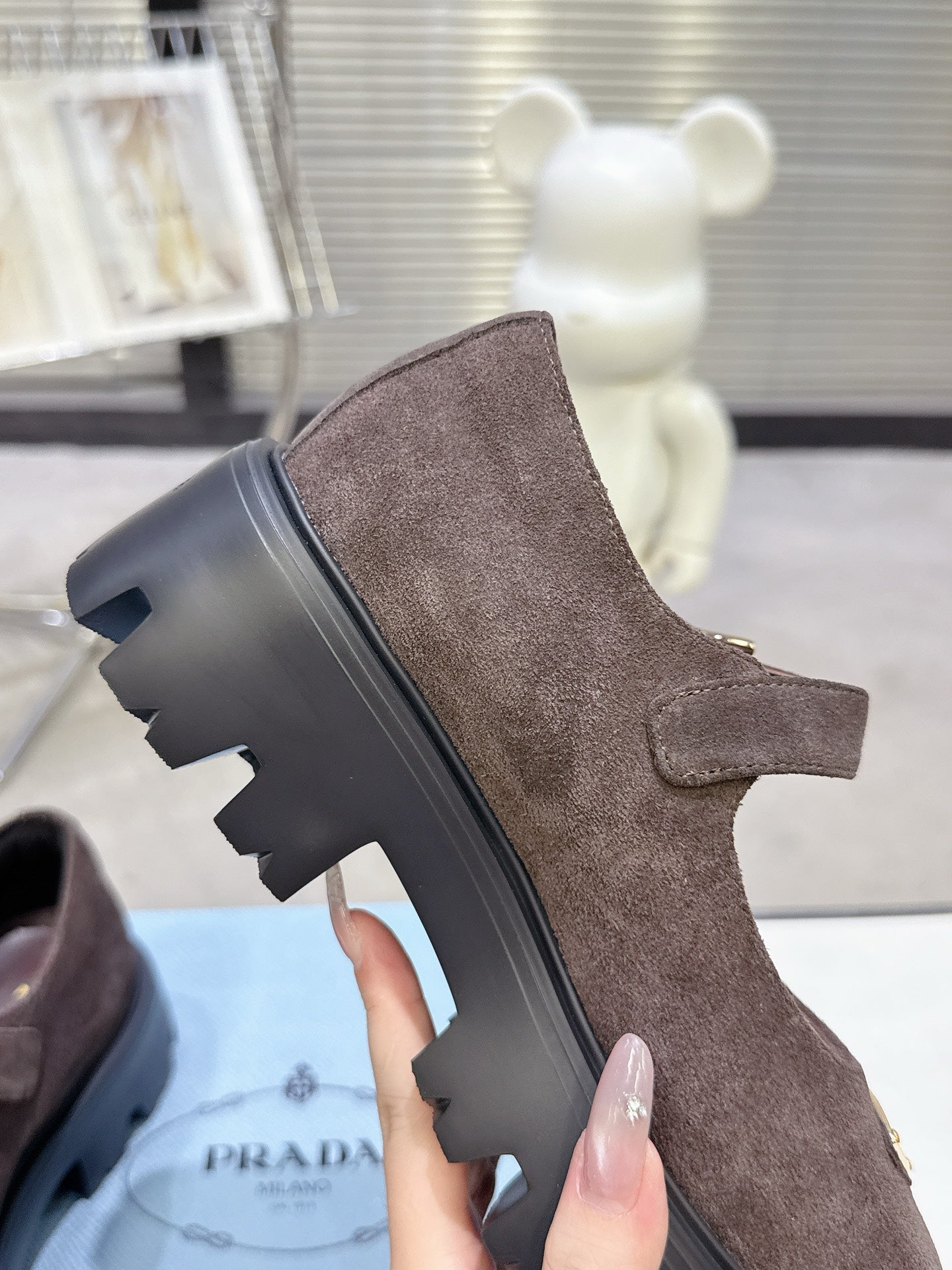 PRADA 25S PLATFORM MARY JANE SHOES IN DARK BROWN SUEDE STYLE 3 - 35