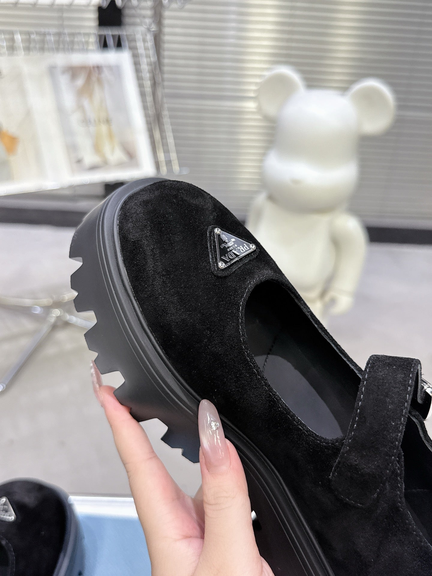 PRADA 25S PLATFORM MARY JANE SHOES IN BLACK SUEDE STYLE 2 - 35