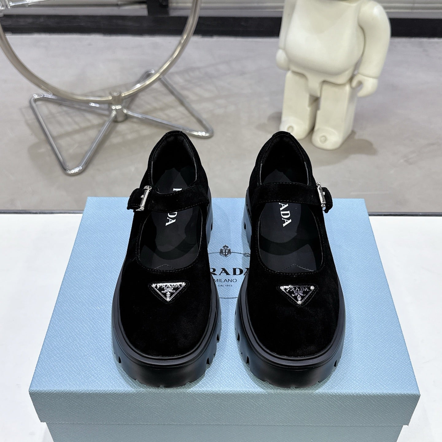 PRADA 25S PLATFORM MARY JANE SHOES IN BLACK SUEDE STYLE 2 - 35