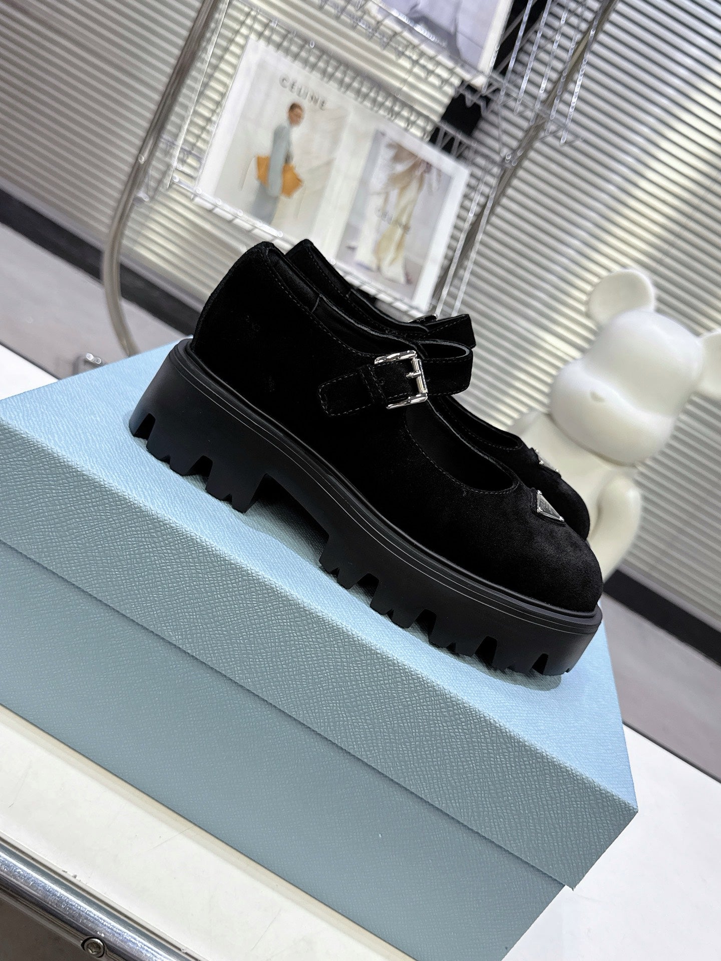 PRADA 25S PLATFORM MARY JANE SHOES IN BLACK SUEDE STYLE 2 - 35