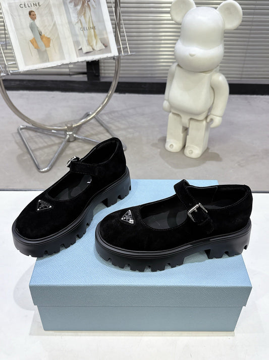 PRADA 25S PLATFORM MARY JANE SHOES IN BLACK SUEDE STYLE 2 - 35