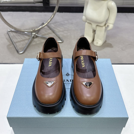 PRADA 25S PLATFORM MARY JANE SHOES IN BROWN CALFSKIN STYLE 1 - 35