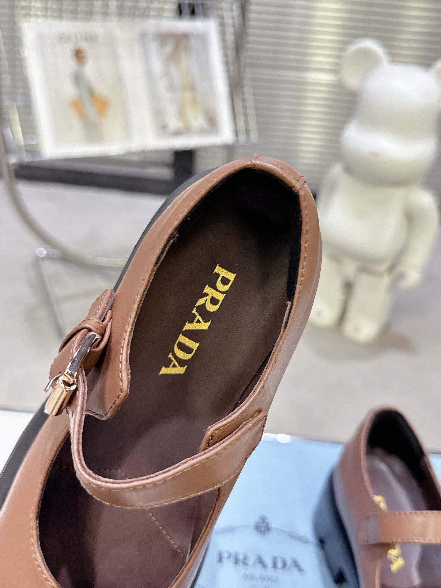 PRADA 25S PLATFORM MARY JANE SHOES IN BROWN CALFSKIN STYLE 1 - 35