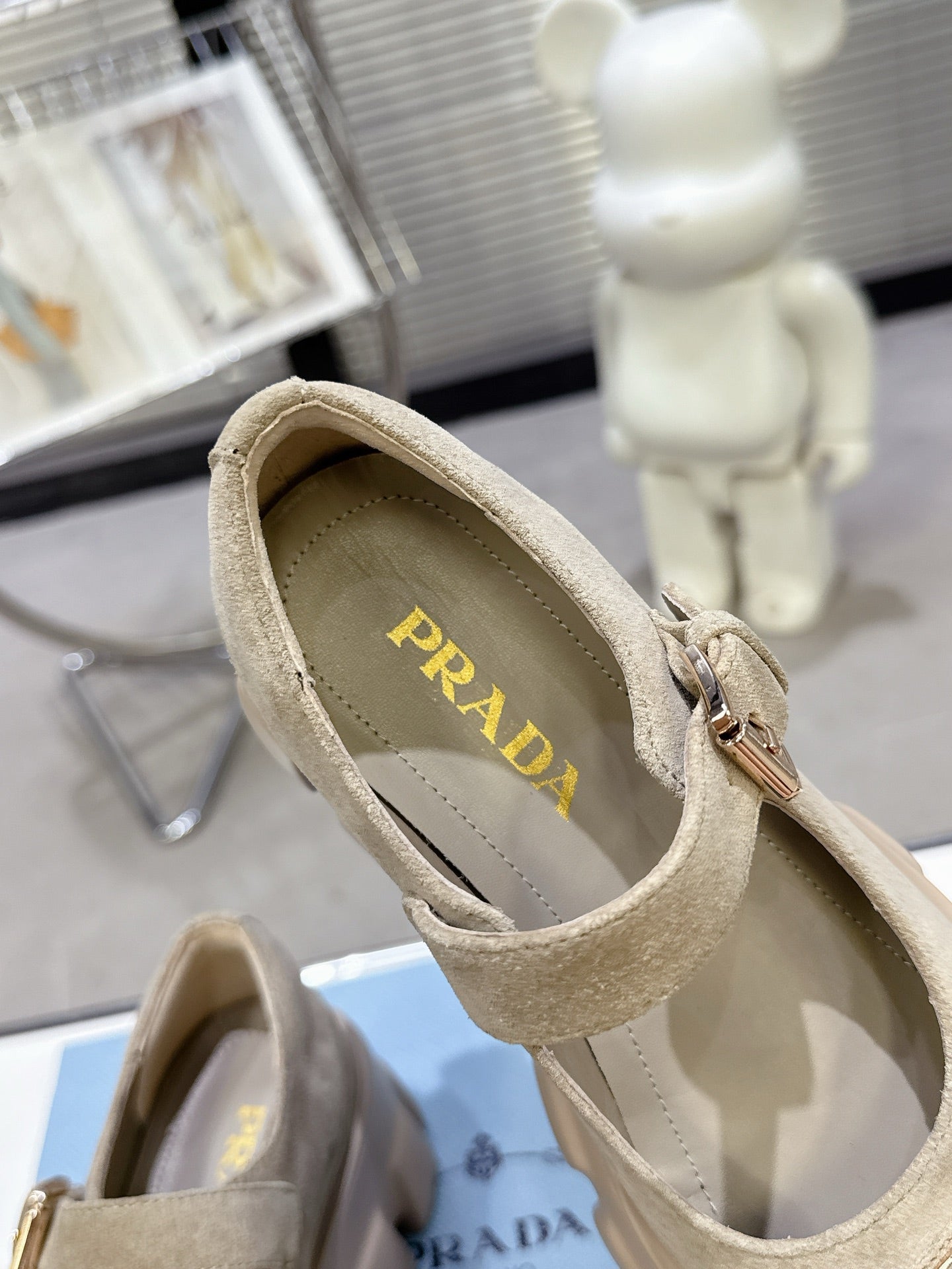 PRADA 25S PLATFORM MARY JANE SHOES IN BEIGE SUEDE - 35